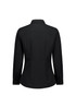 A black long sleeve women's shirt with a fitted design and buttoned cuffs, featuring a collar and no visible branding.