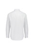 A white long sleeve shirt with a classic fit, featuring a collared neckline and buttoned cuffs. It has a logo visible.