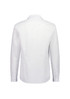 A white long sleeve men's slim fit shirt with a collar and buttoned cuffs, featuring a logo on the back.
