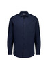 A navy long sleeve shirt with a classic fit and a chest pocket, featuring a button-down collar and a logo.