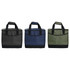 Three insulated cooler bags in black, navy blue, and olive green, featuring sturdy handles and an external pocket.