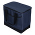 A navy blue 36-can cooler with a zipped lid and black handles, featuring a textured exterior.