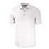 A white men's polo shirt with a collar and three buttons, featuring short sleeves and a subtle logo.