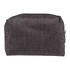 A grey textured bag with a zip closure, designed for personal care essentials.