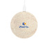 A round, eco-friendly wireless charger in a speckled light colour, featuring a logo on the surface.