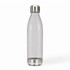 A drink bottle featuring a clear body and stainless steel cap and base, suitable for various beverages.