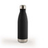 A drink bottle with a sleek black exterior and a stainless steel base, designed for vacuum insulation.