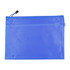 A blue PVC pouch with a drawstring closure and a mesh texture, featuring a branding logo.