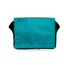 A teal fabric bag with a black zipper, featuring a front flap and sturdy handles.