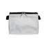 A white zippered pouch with a black zipper and an additional handle, suitable for various storage needs.