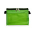 A green zipper pouch with a flat design and a front pocket, suitable for holding small items.