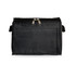 A black zippered bag with a flat surface and a front pocket, suitable for holding small items.