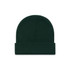 A dark green cuff beanie with a folded brim, featuring a simple design and a logo.