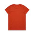 An orange t-shirt with a plain back design and a branding logo at the neck.