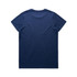 A navy blue t-shirt with a plain back, featuring a logo on the label.