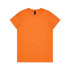 An orange T-shirt featuring a round neckline and short sleeves, with a logo at the neck.