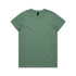 A green t-shirt with a regular fit, featuring a simple design and a logo on the tag.
