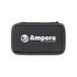 A black zippered case featuring a logo, designed to hold electronic accessories or gadgets.