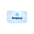 A rectangular promotional card with a light blue background, featuring a logo and brand name.