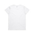 A plain white t-shirt with a standard round neck and short sleeves. It features a logo on the back.