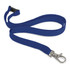 A blue custom printed lanyard with a 12mm width and a metal clip at one end.