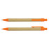 A Kraft pen with an orange plastic tip and clip, featuring a brown paper barrel and a logo.