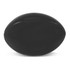 A black stress rugby ball with a smooth surface and an oval shape. It features a logo.