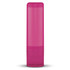A lip balm container in a vibrant pink color with a twist-up design.