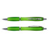 A green translucent Vistro pen with chrome accents and a push mechanism, featuring a clip and grip section.