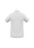 A plain white polo shirt featuring a collar and short sleeves. The back view shows a smooth, unembellished design.