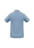 A light blue polo shirt featuring short sleeves and a collar. The back view shows the shirt's smooth fabric and plain design.