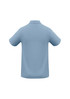A light blue polo shirt with short sleeves and a collar, featuring a logo on the front.