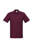 A maroon polo shirt with a collar, short sleeves, and a logo on the upper left.