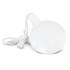 A round, white bubble kit featuring a built-in string for easy carrying.