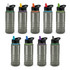 A drink bottle in clear and black, featuring multiple colour options for the lid, arranged in a grid pattern.