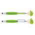 A green stylus pen featuring a smiling head with mop-like hair. The pen includes a silver clip and accents.