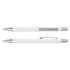 A white stylus pen with silver accents and a transparent section, featuring a clip for easy attachment.