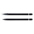 Two black stylus pens, one with a clear cap and a pointed tip, the other with a rounded tip. Both have a silver band.