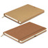 A recycled hard cover notebook in brown with a light brown ribbon bookmark and an elastic closure. A recycled hard cover notebook in brown with a light brown ribbon bookmark and an elastic closure.