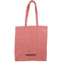 A red recycled cotton twill tote bag with long handles and a logo at the bottom.