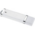A white USB flash drive with silver accents, featuring a sleek design and a small logo on the body.