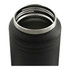 A drink bottle with a sleek black finish and stainless steel rim, featuring a wide opening for easy filling.