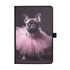 A notebook featuring a French bulldog in a pink tutu on the cover, with a black spine and closure.
