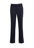 A pair of black relaxed fit women's slacks featuring a button closure and a sleek design.