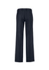 A pair of navy women's adjustable waist pants with a straight leg cut, featuring a back view.