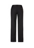 Black relaxed women's slacks with a straight leg design and a rear pocket, featuring a branding logo.