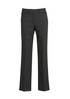 A pair of women's relaxed-fit slacks in dark grey, featuring a straight leg and a button closure. A pair of women's relaxed-fit slacks in dark grey, featuring a straight leg and a button closure.