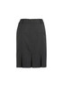 A black multi-pleat skirt with a zip closure and tailored design. It features subtle pleats at the front. A black multi-pleat skirt with a zip closure and tailored design. It features subtle pleats at the front.