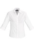 A white women's Hudson 3/4 sleeve button-up shirt with a collar and rolled cuffs. Features a logo on the label.