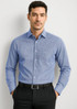 A men’s long sleeve button-up shirt in light blue, featuring a chest pocket and a logo.